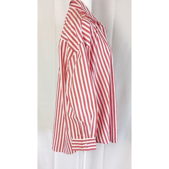 Old Navy the boyfriend shirt red white stripe relaxed fit cotton size L - Picture 6 of 8
